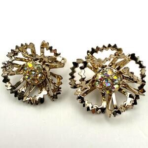 Vtg 1968 Sarah Coventry ALLUSIONS Floral Earrings Aurora Borealis Rhinestones